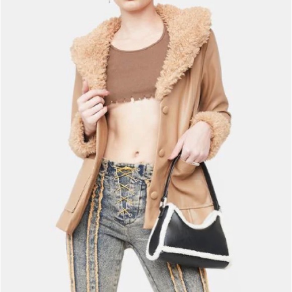 NWT Le Lis Vegan fur trimmed jacket medium - Picture 2 of 8